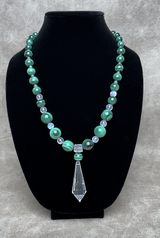 Malachite and Ice Moonstone Necklace & Clear Quartz